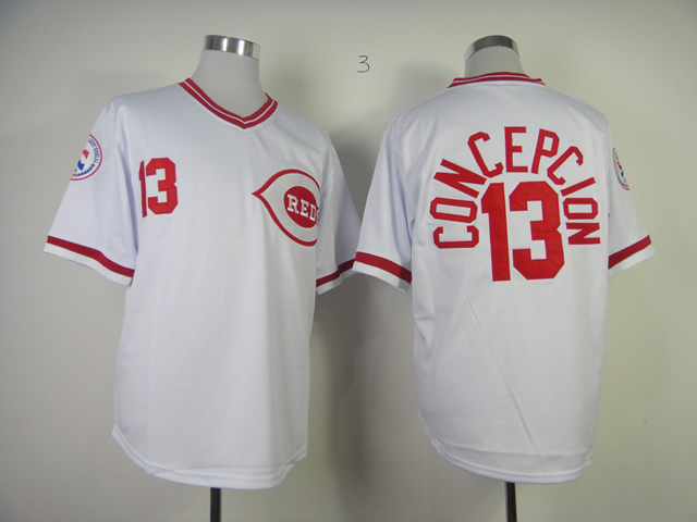 Men MLB Cincinnati Reds #13 Concepcion white jerseys